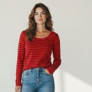 Marc Jacobs Merino Wool Burgundy And Orange Striped Crew Neck Sweater